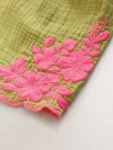 Green/Pink Embroidered Doublecloth Scallop Hem Shorts