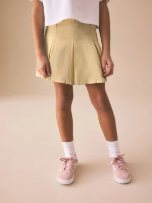 Lemon Yellow Pleated Denim Skirt