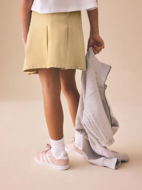 Lemon Yellow Pleated Denim Skirt