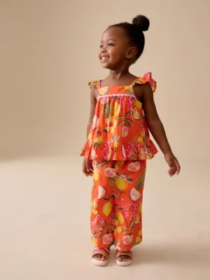 Orange Tropical Blouse And Trousers Co-ord Set