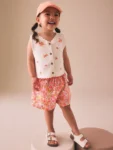 Fluro Pink Floral Knitted Waistcoat And Shorts Set