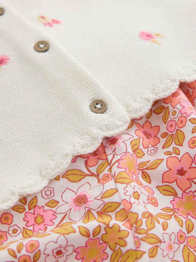 Fluro Pink Floral Knitted Waistcoat And Shorts Set