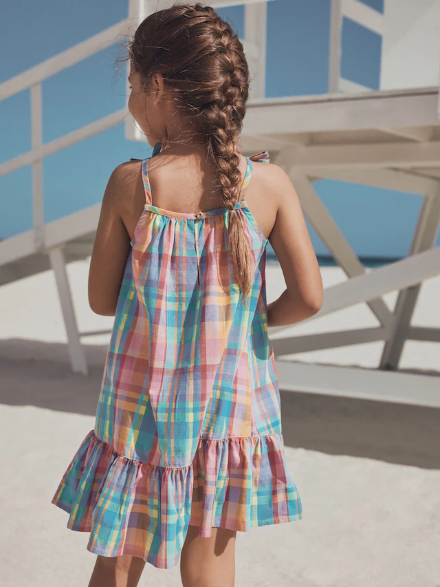 Check Angel Sleeve Dress