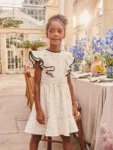 Cream Spot Ruffle Sleeve Occasion Dress