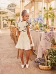 Cream Spot Ruffle Sleeve Occasion Dress