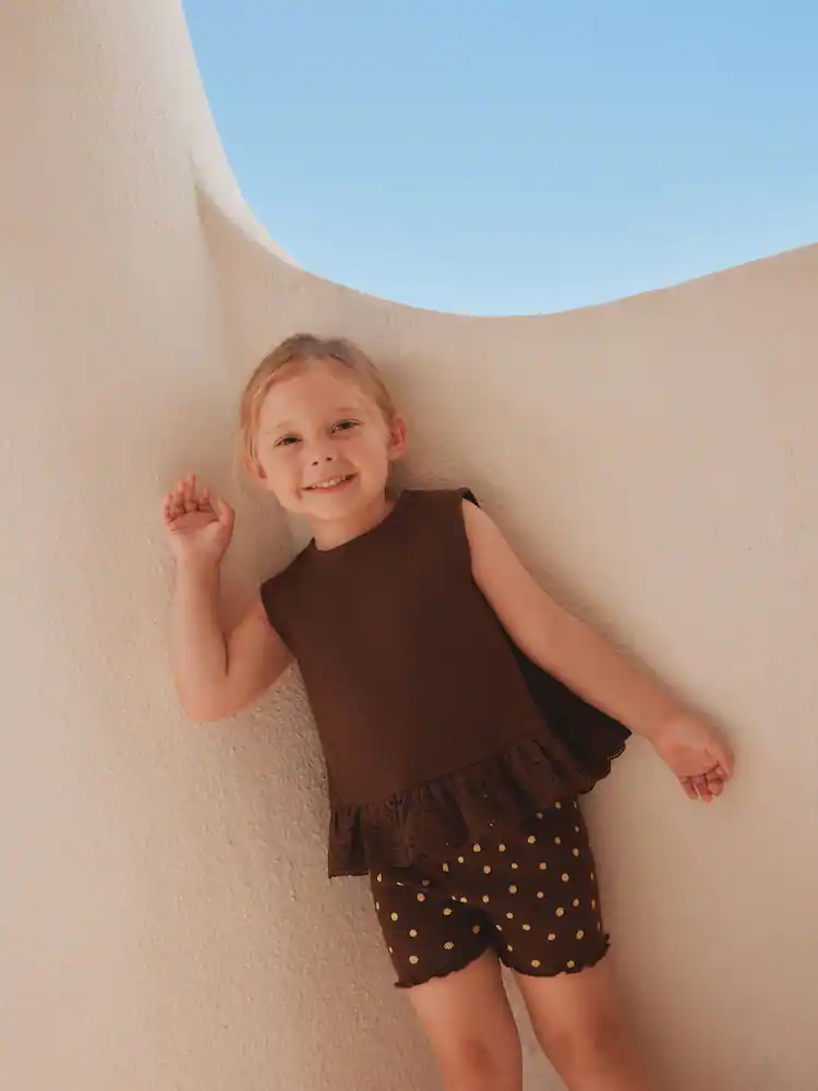 Brown Broderie Vest and Shorts Set