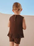 Brown Broderie Vest and Shorts Set