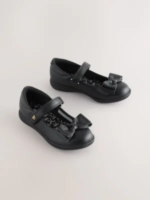 Black Matt Standard Fit (F) Bow Mary Jane School Shoes