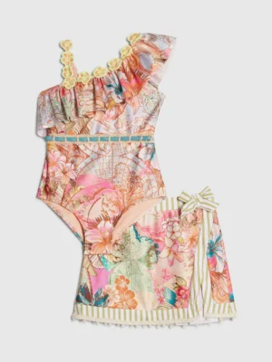 River Island Orange Del Maar Aysmmetric Swimsuit & Skirt Set