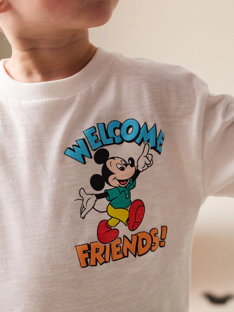 White Printed Mickey Mouse Short Sleeve T-Shirt