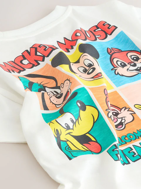 White Printed Mickey Mouse Short Sleeve T-Shirt