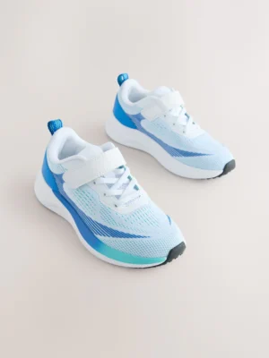 White/Blue Standard Fit (F) Touch Fastening Elastic Lace Trainers