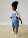 Mid Wash Denim Cat Printed Dungarees and T-Shirt Set