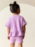 Lilac Purple Short Sleeve Ribbed Top and Shorts Set