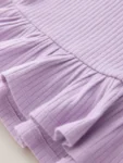 Lilac Purple Short Sleeve Ribbed Top and Shorts Set