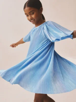 Blue Sparkle Angel Sleeve Party Dress