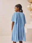 Blue Sparkle Angel Sleeve Party Dress
