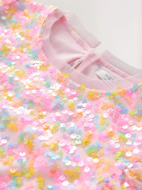 Pastel Pink Angel Sleeve Sequin Party Dress