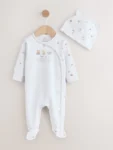 White Born in 2026 Baby Sleepsuit & Hat Set