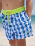 Blue Gingham Printed Swim Shorts