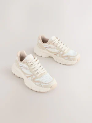 Neutral and White Standard Fit (F) Chunky Lace-Up Trainers