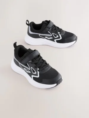 Black/White Standard Fit (F) Touch Fastening Elastic Lace Sporty Trainers