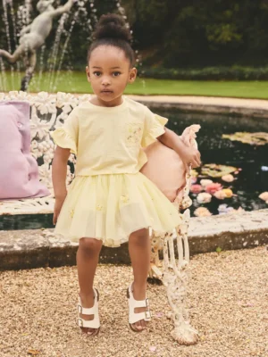 Yellow Embroidered Top & Skirt Set