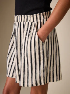 Black/White Stripe Textured Shorts