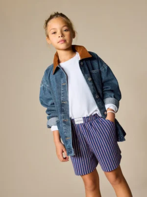 Navy/Red Stripe Textured Shorts