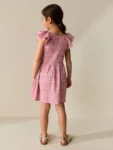 Pink Floral Smocked Frill Sleeve Dress