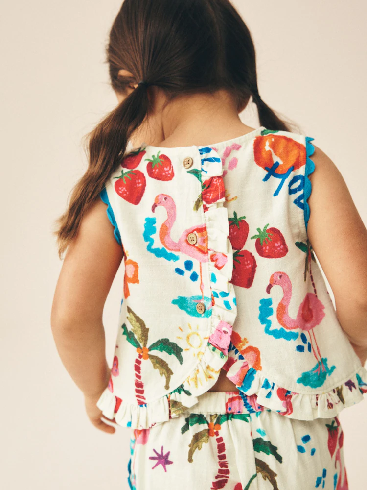Bright Summer Tropical Print Top & Cuffed Trousers Set