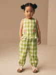 Olive Green Gingham Top & Cuffed Trousers Set