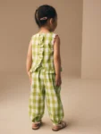 Olive Green Gingham Top & Cuffed Trousers Set