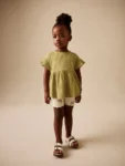 Green Ditsy Floral Ribbed Top and Cycle Shorts Set