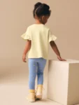 Yellow Padded Flower Short Sleeve T-Shirt and Leggings Set