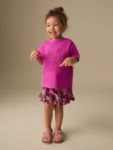 Pink/Purple Palm Tree Embroidery Short Sleeve Top