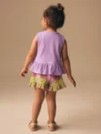 Lilac Purple Check Peplum Vest and Shorts Set