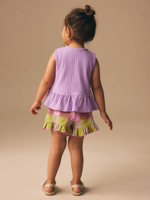 Lilac Purple Check Peplum Vest and Shorts Set
