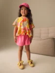 Pink Flowers Short Sleeve Top and Shorts Set