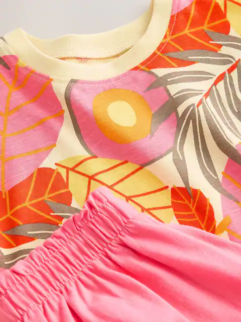 Pink Flowers Short Sleeve Top and Shorts Set