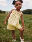 Lemon Yellow Spot Crochet Top And Short Set