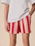 Red/Pink Stripe Textured Shorts