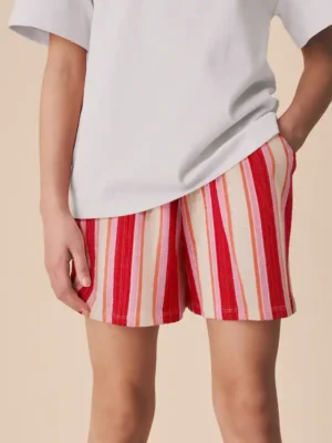 Red/Pink Stripe Textured Shorts