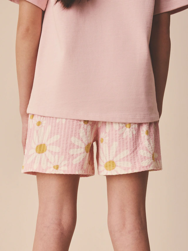 Pink Flower Textured Shorts