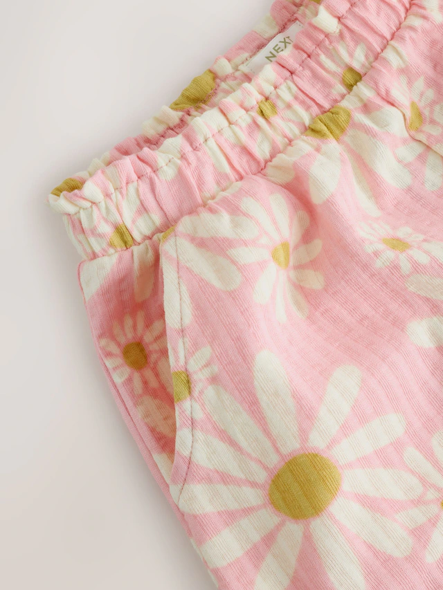 Pink Flower Textured Shorts
