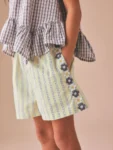 Lemon Yellow Stripe Crochet Flower Pullon Shorts