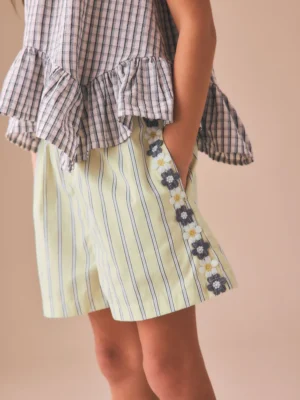 Lemon Yellow Stripe Crochet Flower Pullon Shorts