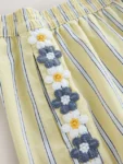 Lemon Yellow Stripe Crochet Flower Pullon Shorts