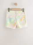 Multi Rainbow Ombre Regular Length Frayed Edge Denim Shorts