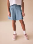 Light Blue Denim Pleated Denim Skirt